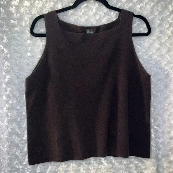 Eileen Fisher Taupe 100% Wool Twin Set Cardigan Sweater Size Medium - Picture 4 of 6